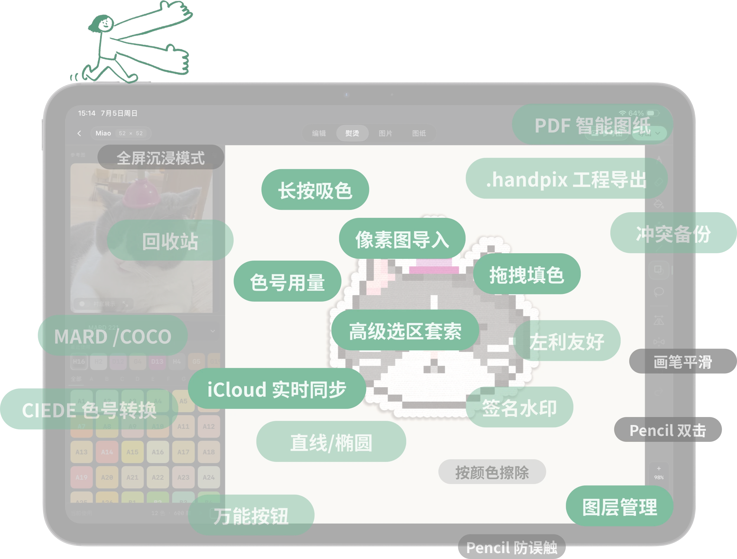 An overview of more than 130 features available in Handpix